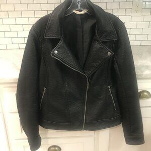 Hollister Jacket Womens Large Faux Leather Moto Biker Asymmetrical Zip Coat